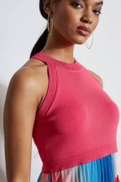 Elie Tahari Dresses & Jumpsuits|Midi Dresses-Halter Pleated Print Midi Dress