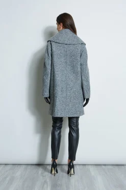 Elie Tahari Coats-Herringbone Brushed Double Breasted Coat