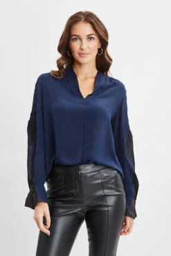 Elie Tahari Tops & Sweaters-Lace Sleeve Silk Shirt