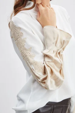 Elie Tahari Tops & Sweaters-Lace Sleeve Silk Shirt
