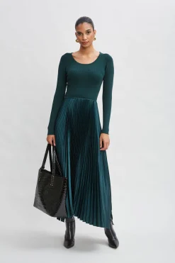 Elie Tahari Dresses & Jumpsuits|Long Sleeve Dresses-Long Sleeve Knit Pleated Dress