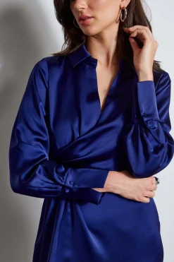 Elie Tahari Dresses & Jumpsuits|Short Sleeve Dresses-Long Sleeve Satin Wrap Dress