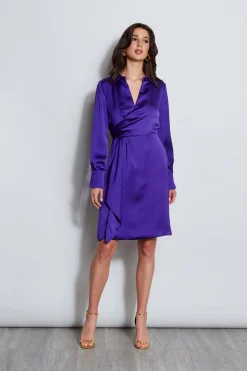 Elie Tahari Dresses & Jumpsuits|Long Sleeve Dresses-Long Sleeve Satin Wrap Dress