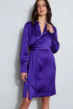 Elie Tahari Dresses & Jumpsuits|Long Sleeve Dresses-Long Sleeve Satin Wrap Dress