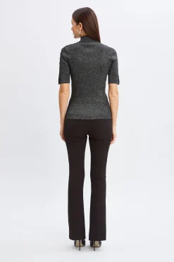 Elie Tahari Tops & Sweaters-Metallic Mock Neck Short Sleeve Sweater