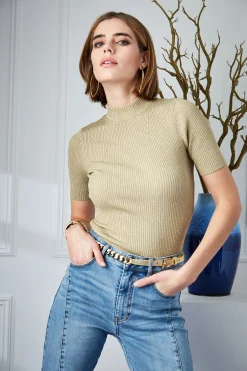 Elie Tahari Tops & Sweaters-Metallic Mock Neck Sweater