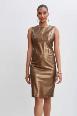 Elie Tahari Dresses & Jumpsuits|Sleeveless Dresses-Metallic Vegan Leather Side Panel Dress