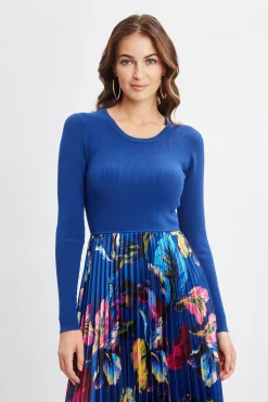 Elie Tahari Dresses & Jumpsuits-Mixed Media Floral Pleated Dress