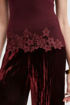 Elie Tahari Tops & Sweaters-Mock Neck Lace Hem Sleeveless Sweater