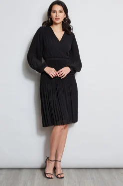 Elie Tahari Dresses & Jumpsuits|Long Sleeve Dresses-Mock Wrap Pleated Dress