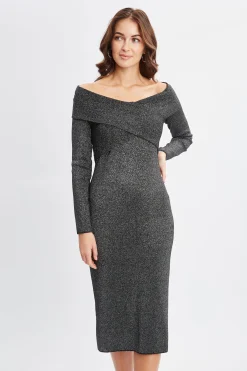 Elie Tahari Dresses & Jumpsuits-Off Shoulder Metallic Sweater Dress