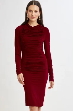 Elie Tahari Dresses & Jumpsuits|Long Sleeve Dresses-Pleat Detail Matte Jersey Dress