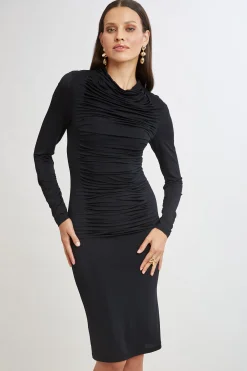Elie Tahari Dresses & Jumpsuits|Long Sleeve Dresses-Pleat Detail Matte Jersey Dress