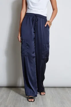 Elie Tahari Bottoms-Relaxed Satin Cargo Pant