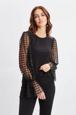 Elie Tahari Tops & Sweaters-Sequin Sleeve Knit