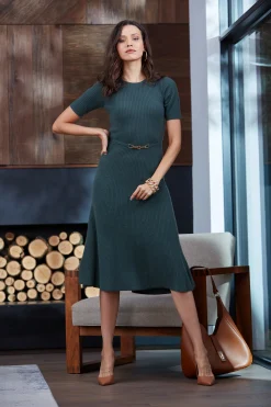 Elie Tahari Short Sleeve Dresses|Midi Dresses-Short Sleeve Cashmere Belted Dress