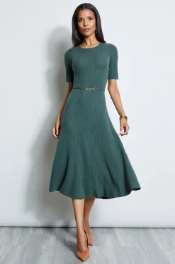 Elie Tahari Short Sleeve Dresses|Midi Dresses-Short Sleeve Cashmere Belted Dress