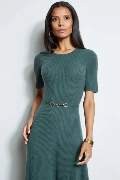 Elie Tahari Short Sleeve Dresses|Midi Dresses-Short Sleeve Cashmere Belted Dress