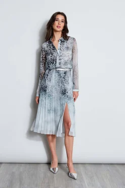 Elie Tahari Bottoms-Silk Chiffon Pleated Cheetah Skirt