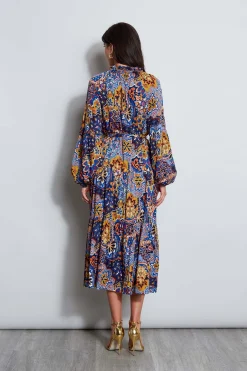 Elie Tahari Dresses & Jumpsuits|Long Sleeve Dresses-Silk Night Garden Midi Dress