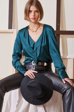 Elie Tahari Tops & Sweaters-Silk Satin Contour Ruffle Shirt