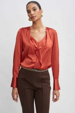 Elie Tahari Tops & Sweaters|Suiting-Silk Satin Contour Ruffle Shirt