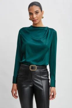 Elie Tahari Tops & Sweaters-Silk Satin Draped Neck Shirt
