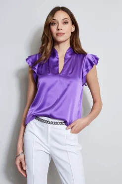 Elie Tahari Tops & Sweaters-Silk Satin Flutter Sleeve Shirt