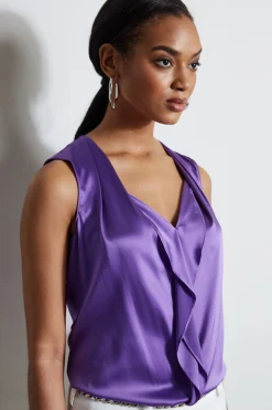 Elie Tahari Tops & Sweaters-Silk Satin Sleeveless Cascade Shirt
