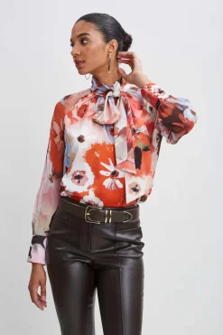 Elie Tahari Tops & Sweaters-Silk Satin Wintergarden Chiffon Sleeve Shirt