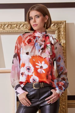 Elie Tahari Tops & Sweaters-Silk Satin Wintergarden Chiffon Sleeve Shirt