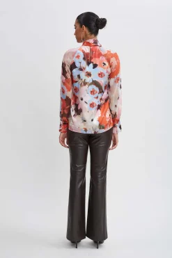 Elie Tahari Tops & Sweaters-Silk Satin Wintergarden Chiffon Sleeve Shirt