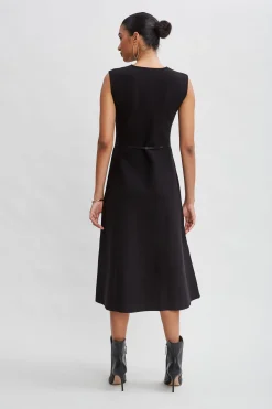 Elie Tahari Dresses & Jumpsuits|Sleeveless Dresses-Square Neck Belted Sweater Dress