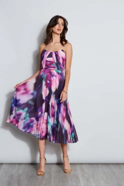Elie Tahari Dresses & Jumpsuits|Sleeveless Dresses-Strapless Pleated Print Midi Dress