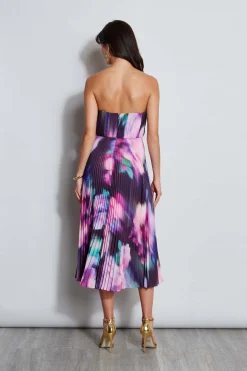 Elie Tahari Dresses & Jumpsuits|Sleeveless Dresses-Strapless Pleated Print Midi Dress
