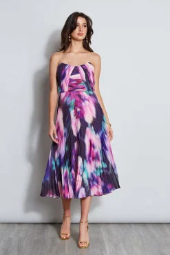 Elie Tahari Dresses & Jumpsuits|Sleeveless Dresses-Strapless Pleated Print Midi Dress