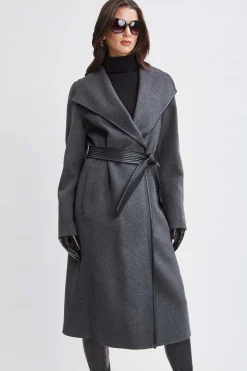 Elie Tahari Coats-Tahari Double Face Wool Vegan Leather Trim Coat