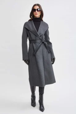 Elie Tahari Coats-Tahari Double Face Wool Vegan Leather Trim Coat