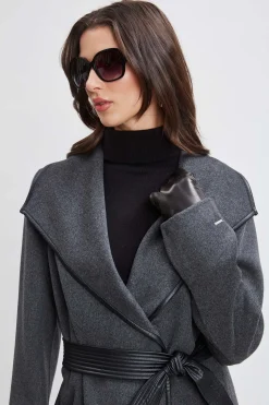 Elie Tahari Coats-Tahari Double Face Wool Vegan Leather Trim Coat