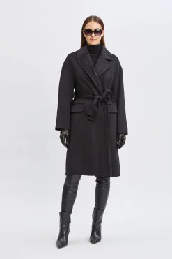 Elie Tahari Coats-Tahari Long Double Face Wool Blend Stitched Wrap Coat