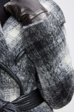 Elie Tahari Coats-Tahari Plaid Vegan Trim Wrap Coat