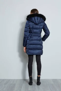 Elie Tahari Coats-Tahari Stitched Faux Fur Hood Puffer Coat