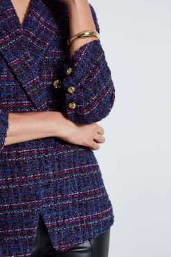 Elie Tahari Jackets & Blazers|Suiting-Tweed Ruched Sleeve Double Breasted Blazer