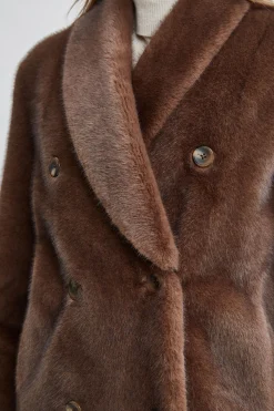 Elie Tahari Coats-Vegan Fur Double Breasted Coat