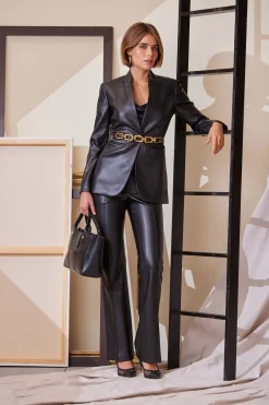 Elie Tahari Jackets & Blazers|Suiting-Vegan Leather Belted Blazer