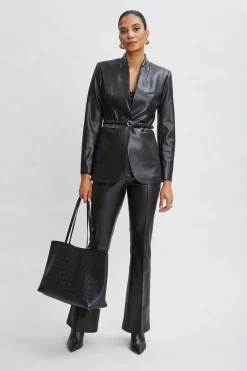 Elie Tahari Jackets & Blazers|Suiting-Vegan Leather Belted Blazer