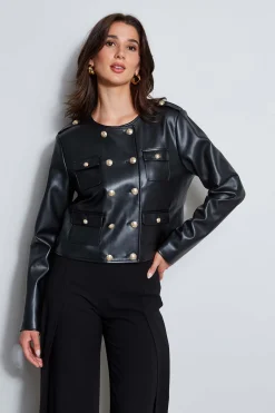 Elie Tahari Jackets & Blazers|Suiting-Vegan Leather Crest Button Jacket