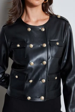 Elie Tahari Jackets & Blazers|Suiting-Vegan Leather Crest Button Jacket