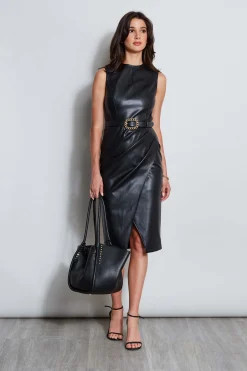 Elie Tahari Dresses & Jumpsuits|Sleeveless Dresses-Vegan Leather Dart Wrap Dress