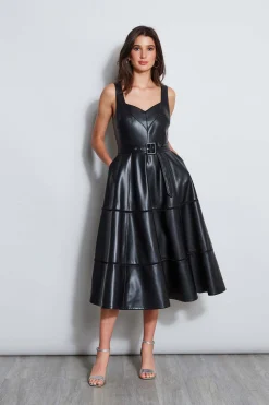 Elie Tahari Dresses & Jumpsuits|Sleeveless Dresses-Vegan Leather Fit & Flare Dress